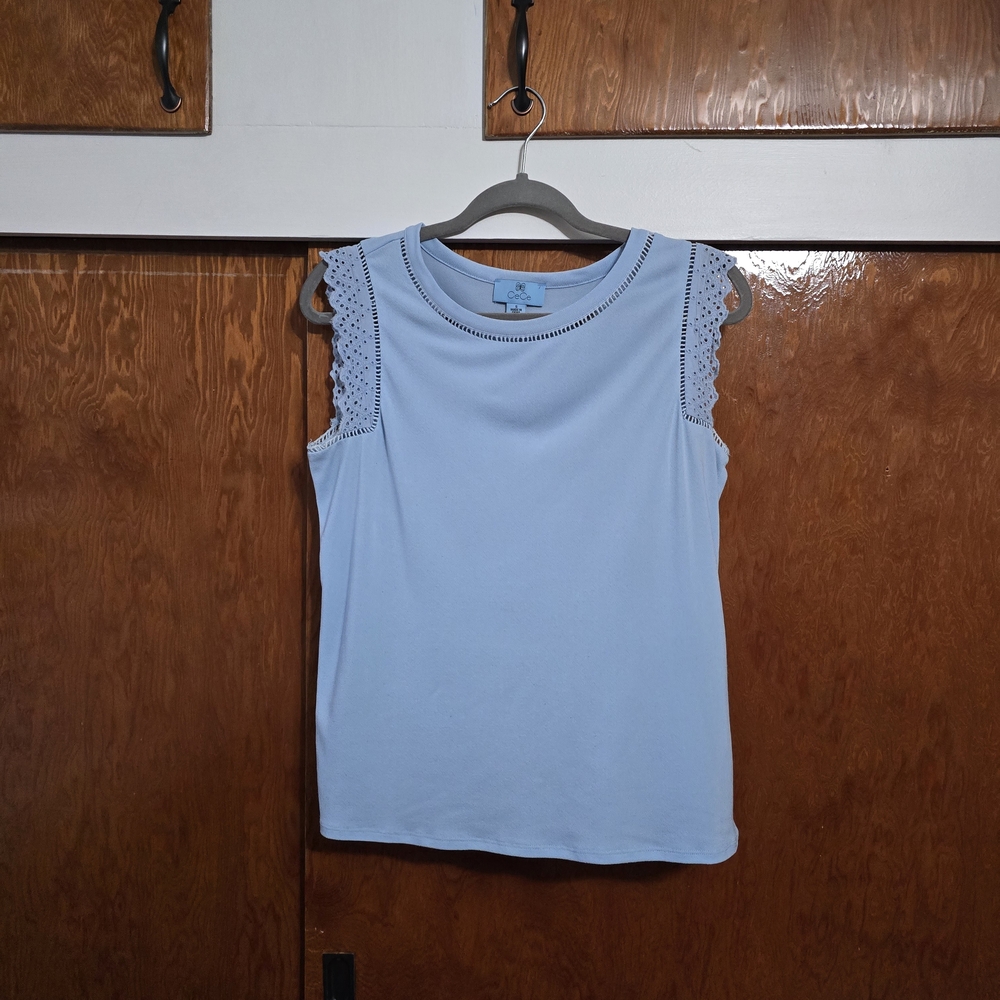 CeCe Light Blue Lace Trim Tank Top